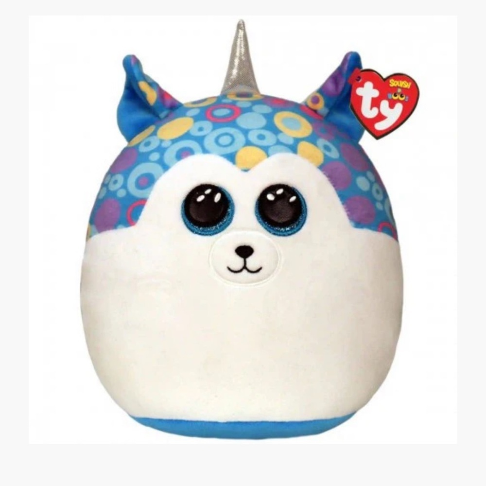 Ty Squish-a-boo Helena BLUE HUSKY and White Plush with Silver Horn NWT